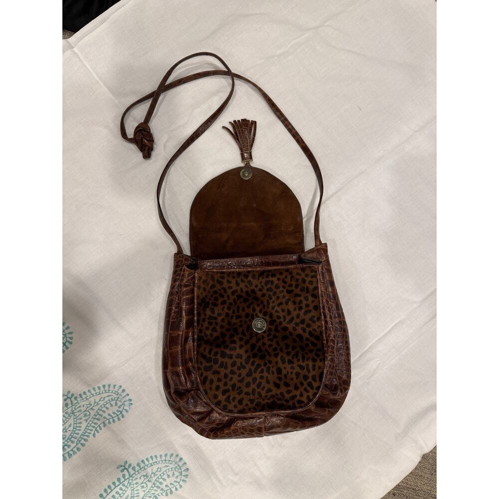 Vintage Jay Herbert NY Hair Calf Leopard Print Leather Crossbody Purse w/ Tassel - Picture 6 of 14